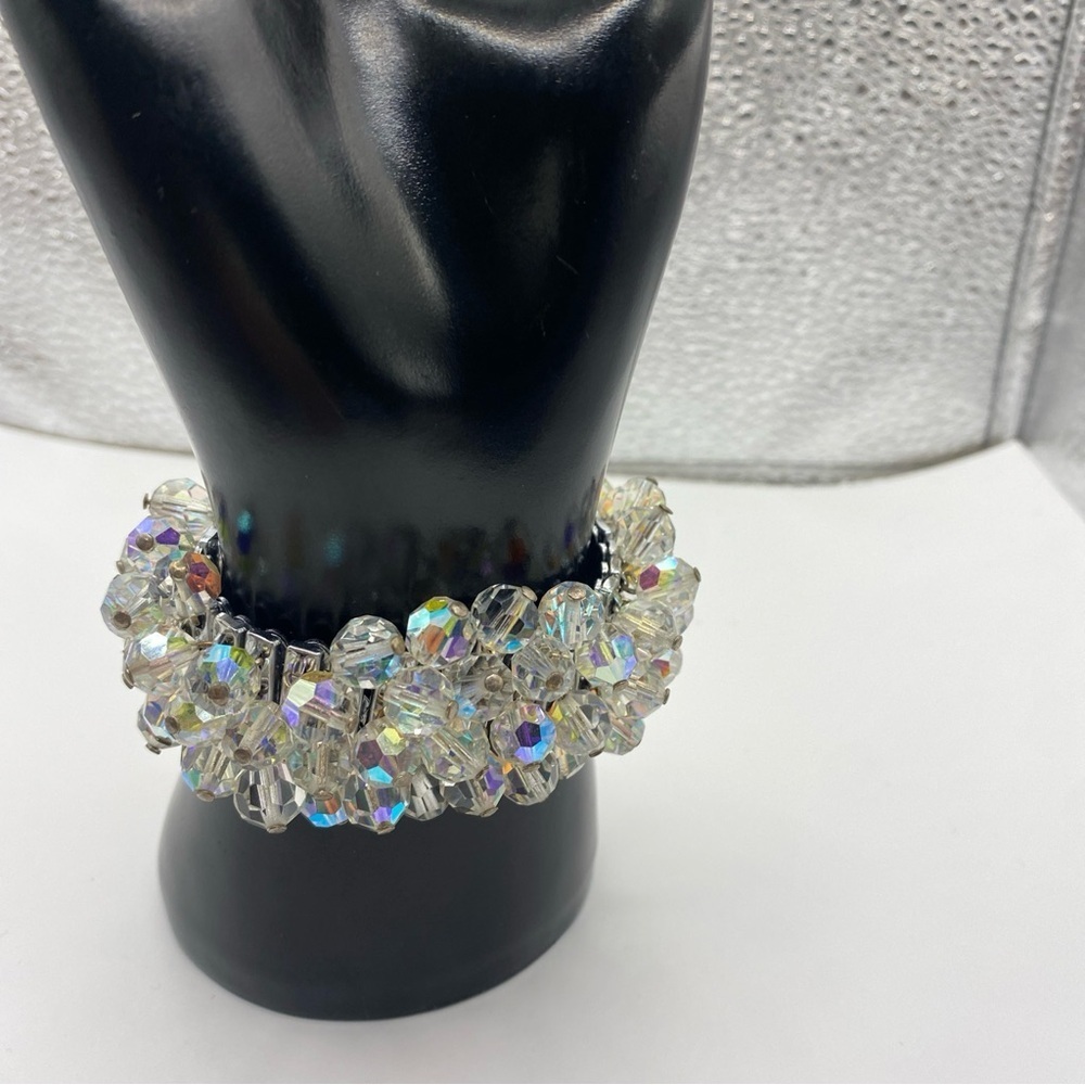 Vintage Glass Aurora Borealis Bead Cha Cha Stretch Bracelet-Japan 1950s - Picture 2 of 6